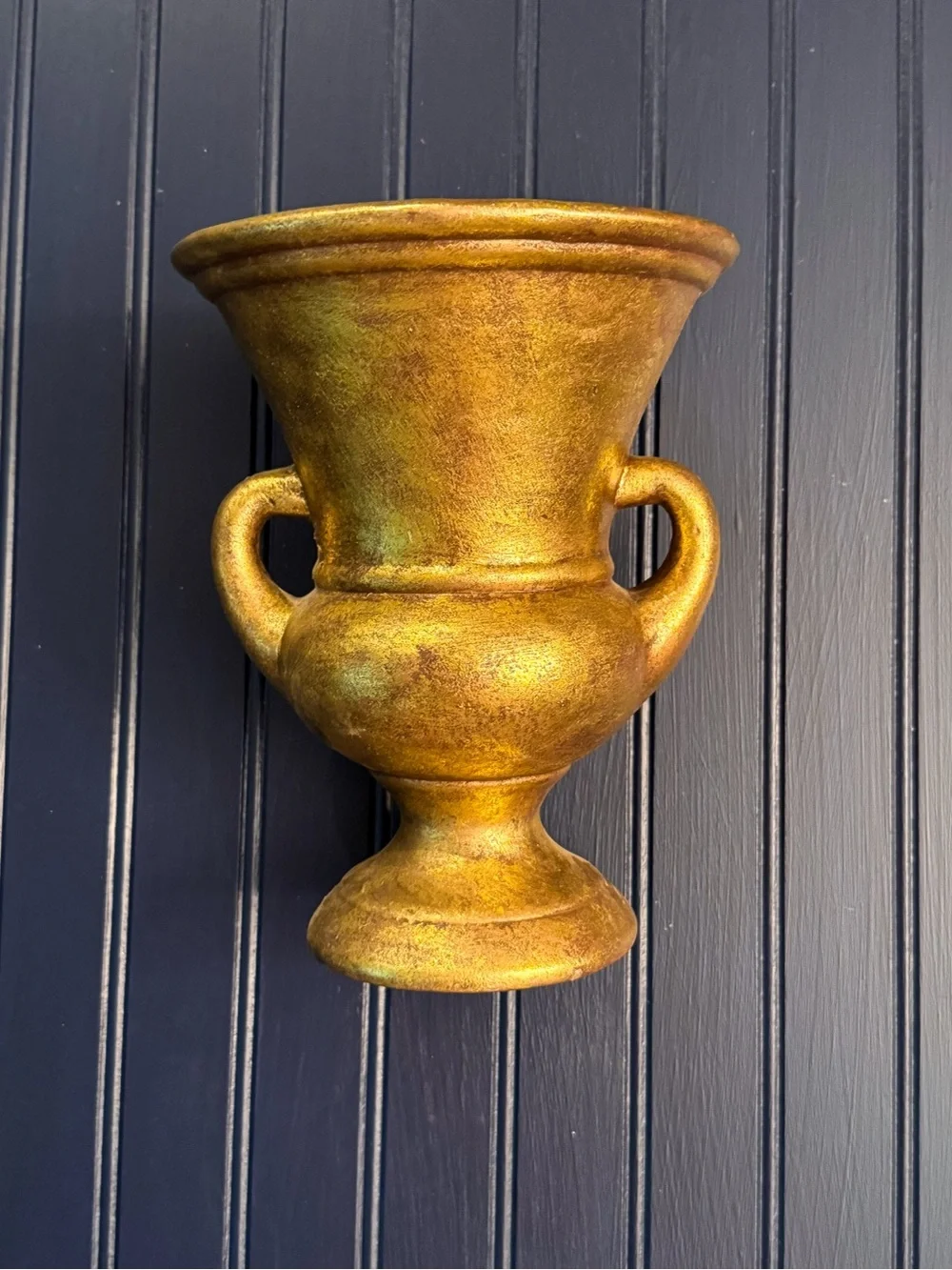 Vintage Gilt Porcelain Urn | Hollywood Regency Double-Handled Vase